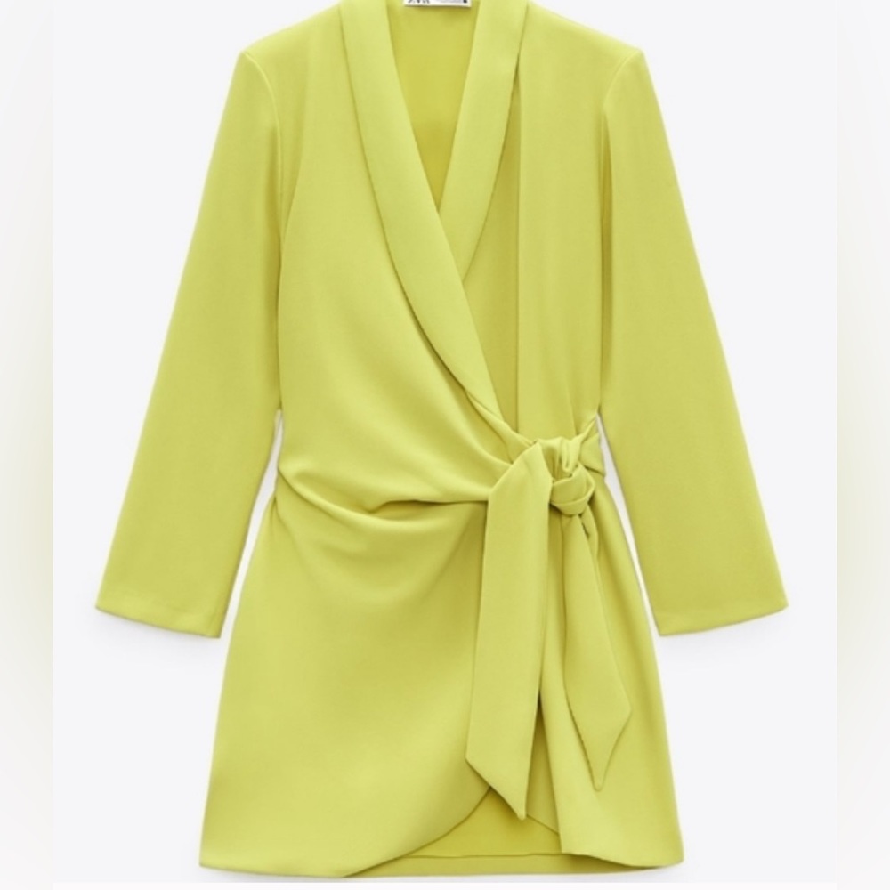 ZARA lime green Pareo wrap blazer dress